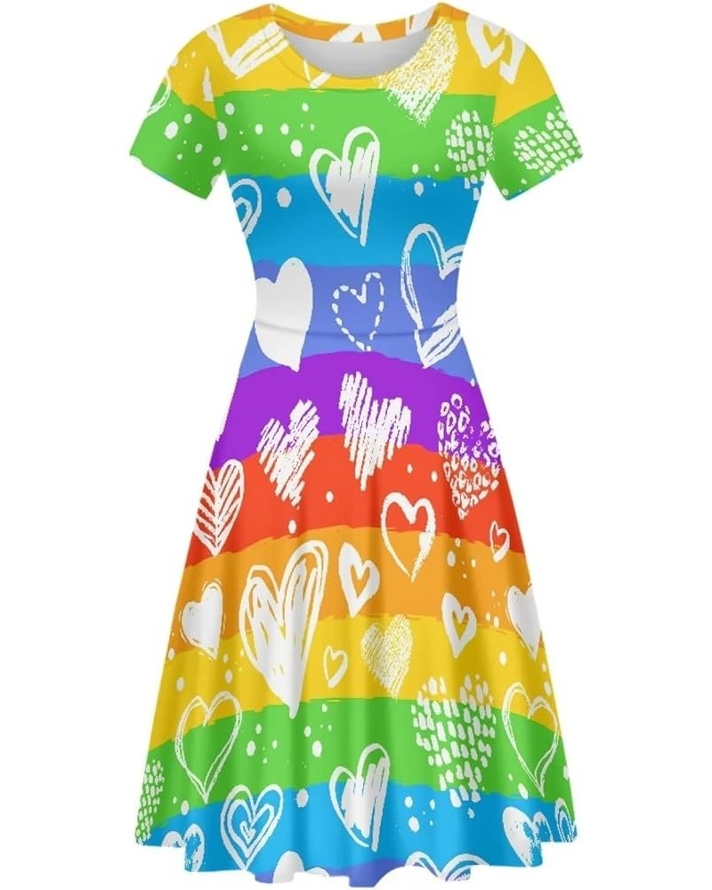 Women's Tropical Print Dress Boho Ethnic Cocktail Party Skater Dress Summer Casual Vintage Swing Dress S-2XL Rainbow Stripes ...