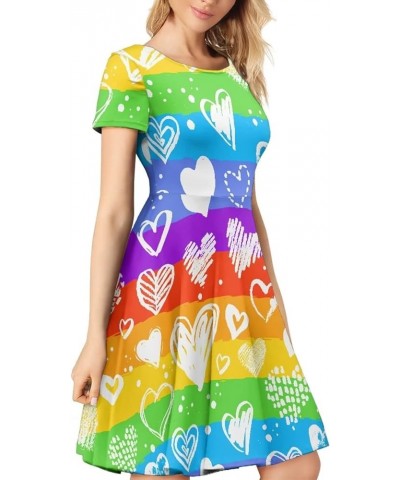 Women's Tropical Print Dress Boho Ethnic Cocktail Party Skater Dress Summer Casual Vintage Swing Dress S-2XL Rainbow Stripes ...