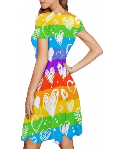 Women's Tropical Print Dress Boho Ethnic Cocktail Party Skater Dress Summer Casual Vintage Swing Dress S-2XL Rainbow Stripes ...