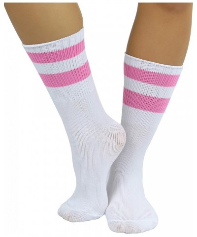 Women's Acrylic Ankle Hi With Double Stripe Top Crew Fun Athletic Socks White/Pink $9.48 Activewear