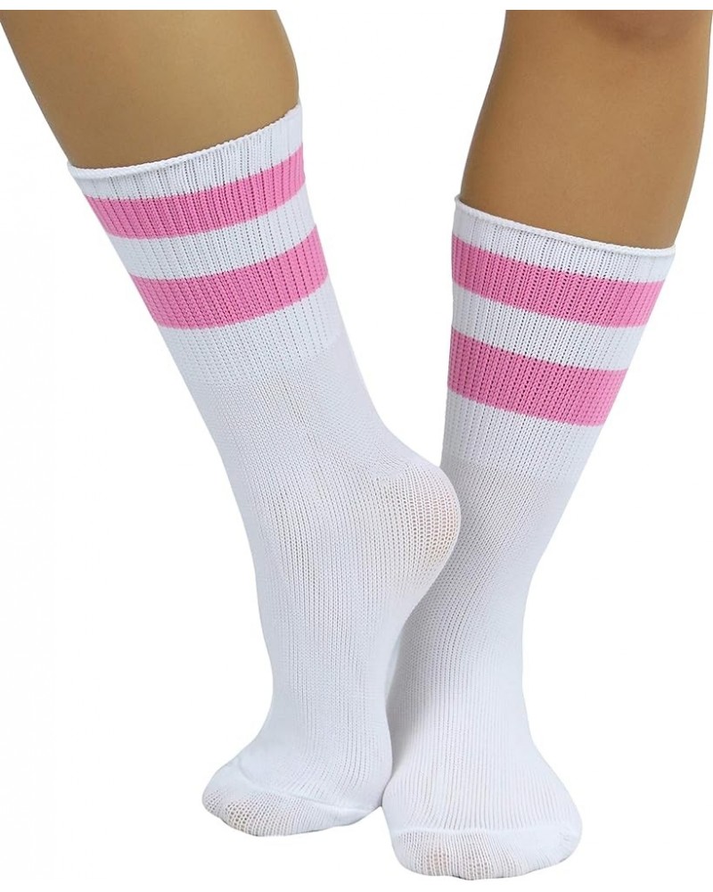 Women's Acrylic Ankle Hi With Double Stripe Top Crew Fun Athletic Socks White/Pink $9.48 Activewear