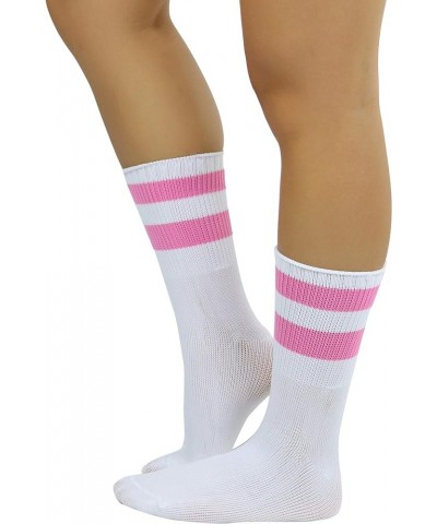 Women's Acrylic Ankle Hi With Double Stripe Top Crew Fun Athletic Socks White/Pink $9.48 Activewear