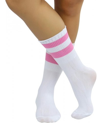 Women's Acrylic Ankle Hi With Double Stripe Top Crew Fun Athletic Socks White/Pink $9.48 Activewear