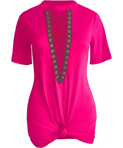 Women's Sexy Deep V Neck Halter Lace Up Mini T-Shirt Party Club Dress Rose $16.49 Dresses