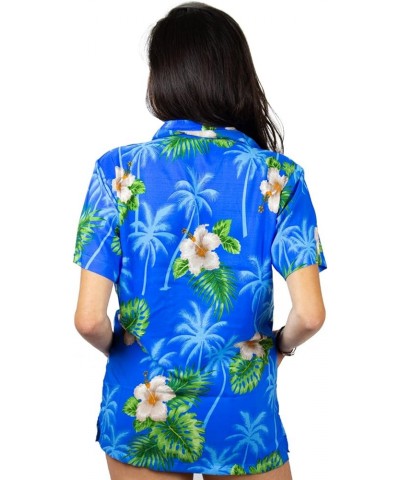 Funky Hawaiian Shirt Blouse Women Shortsleeve Frontpocket Hawaiian-Print Leaves Flowers Allover Unisex Lightblue $14.20 Blouses