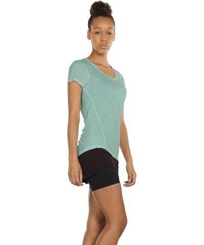 Open Back Workout T-Shirts for Women - Running Gym Shirts Yoga Tops Exercise Short Sleeves Agate Green $9.50 Activewear