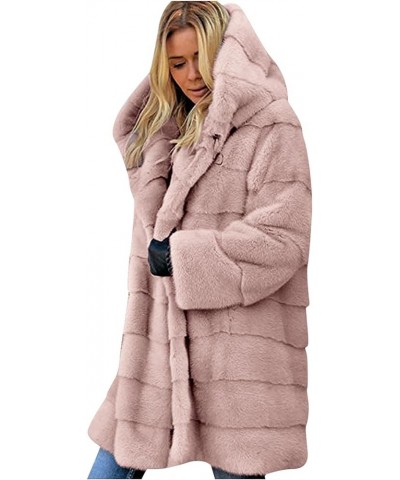 Womens Thick Faux Fur Coat Big Hooded Parka Overcoat Winter Long Sleeve Coat Jacket B Pink $22.44 Coats