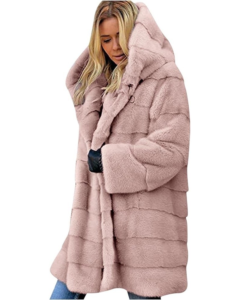 Womens Thick Faux Fur Coat Big Hooded Parka Overcoat Winter Long Sleeve Coat Jacket B Pink $22.44 Coats