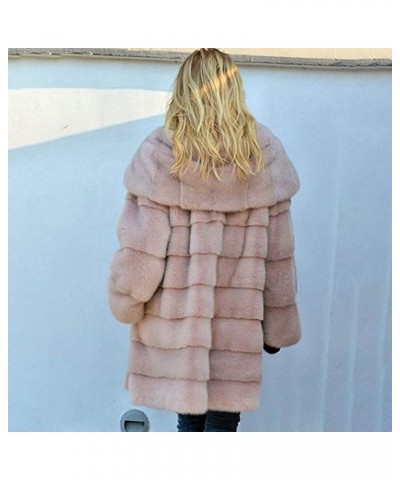 Womens Thick Faux Fur Coat Big Hooded Parka Overcoat Winter Long Sleeve Coat Jacket B Pink $22.44 Coats