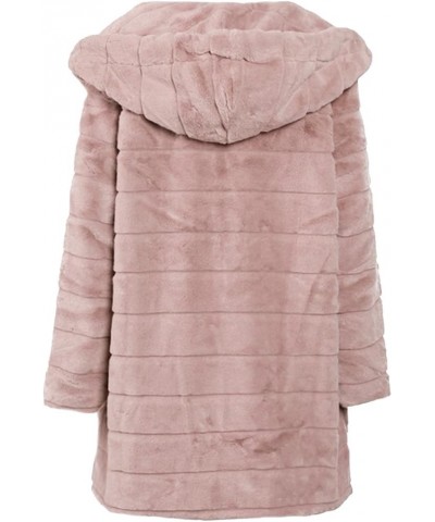 Womens Thick Faux Fur Coat Big Hooded Parka Overcoat Winter Long Sleeve Coat Jacket B Pink $22.44 Coats