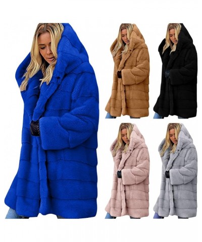 Womens Thick Faux Fur Coat Big Hooded Parka Overcoat Winter Long Sleeve Coat Jacket B Pink $22.44 Coats