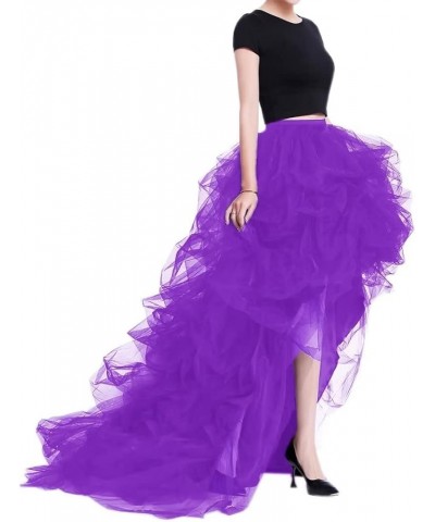 Women's Long High Low Ruffles Party Tulle Skirt Purple $20.91 Skirts