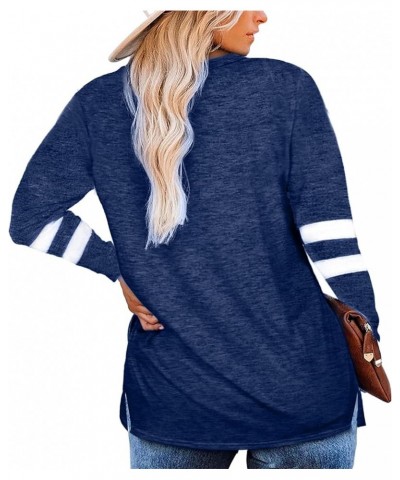 Womens Plus Size Tops V Neck T Shirt Color Block Long Sleeve Casual Tunic Tops Navy $11.39 Tops