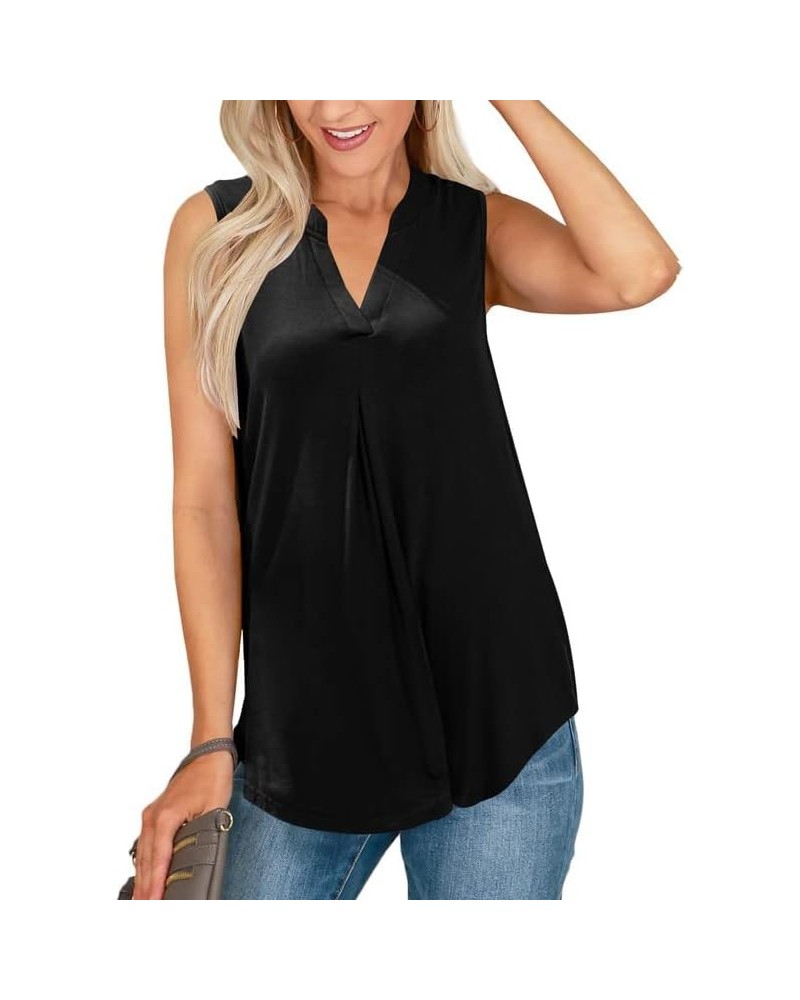 Womens Summer Chiffon V-Neck Tank Tops Black $13.19 Tanks