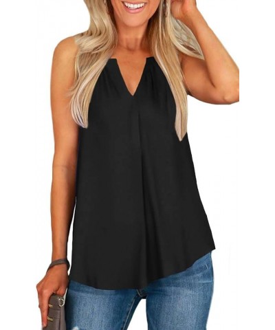 Womens Summer Chiffon V-Neck Tank Tops Black $13.19 Tanks