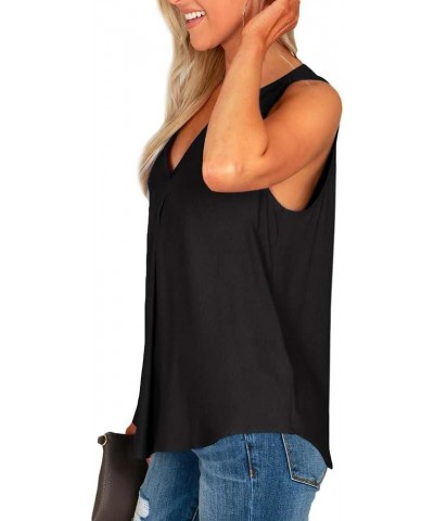 Womens Summer Chiffon V-Neck Tank Tops Black $13.19 Tanks