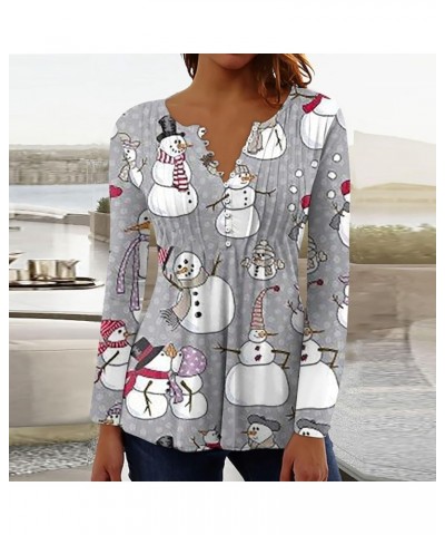 Shirts for Women,Women's Casual Christmas Print Henley V-Neck Button Long Sleeve T Shirt Dressy Xmas Swing Blouse 2-gray $5.9...