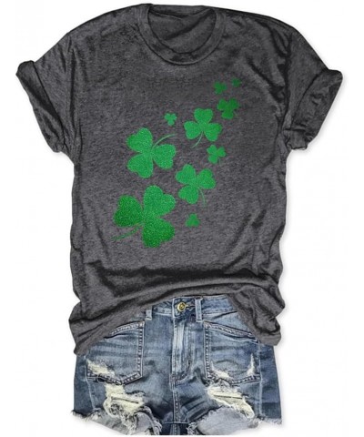 St. Patrick's Day Shirt Women Funny Buffalo Plaid Leopard Shamrock Printed Clover T-Shirt Graphic Tee 24dark Grey $12.00 T-Sh...