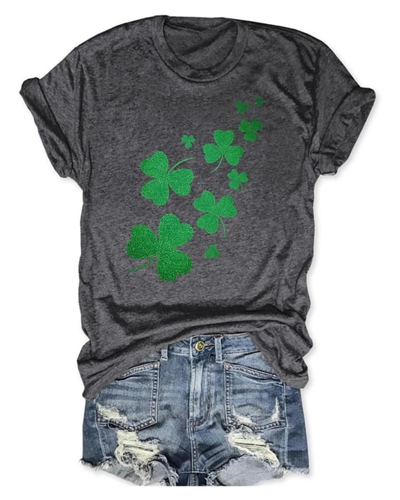 St. Patrick's Day Shirt Women Funny Buffalo Plaid Leopard Shamrock Printed Clover T-Shirt Graphic Tee 24dark Grey $12.00 T-Sh...