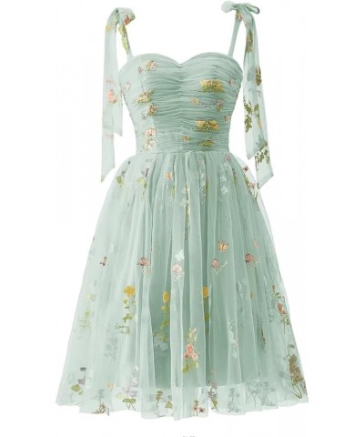 Short Flower Embroidery Tulle Homecoming Dresses for Teens Ruched Sweetheart Cocktail Party Gowns Short-light Green $26.95 Dr...