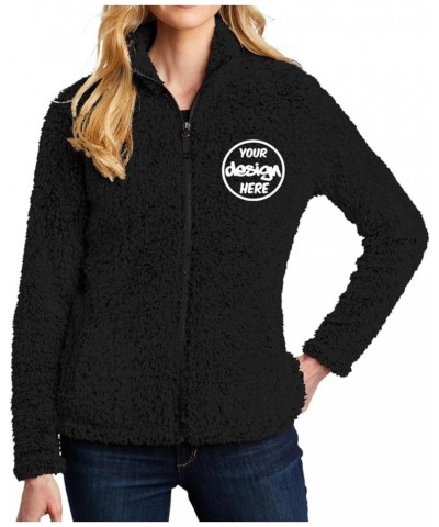 L131 Women Custom Design Embroidery Sherpa Cozy Fleece Warm Zip Up Jackets Black $26.51 Jackets