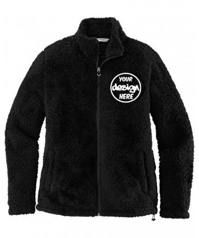 L131 Women Custom Design Embroidery Sherpa Cozy Fleece Warm Zip Up Jackets Black $26.51 Jackets