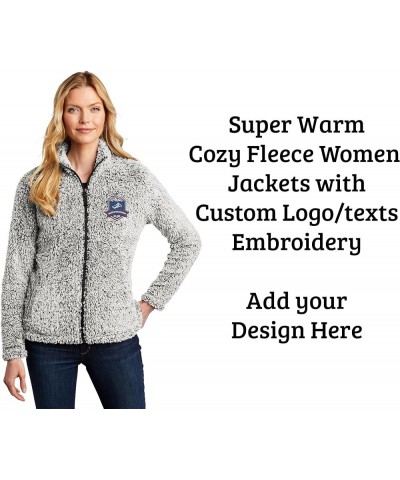 L131 Women Custom Design Embroidery Sherpa Cozy Fleece Warm Zip Up Jackets Black $26.51 Jackets