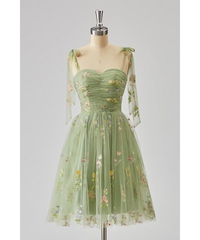 Short Flower Embroidery Tulle Homecoming Dresses for Teens Ruched Sweetheart Cocktail Party Gowns Short-light Green $26.95 Dr...