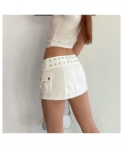 Women Low Waist Pleated Skirt Y2k Cargo Short Denim Skirt Casual Mini A-line Jean Skirt 90s Streetwear B White $7.64 Skirts