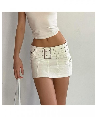 Women Low Waist Pleated Skirt Y2k Cargo Short Denim Skirt Casual Mini A-line Jean Skirt 90s Streetwear B White $7.64 Skirts