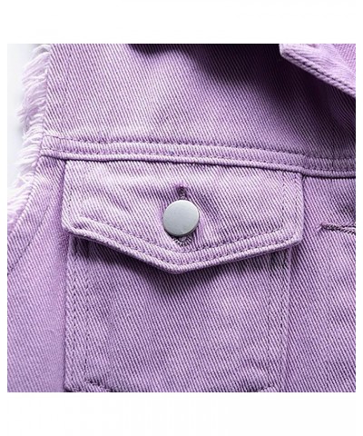 Women Casual Cropped Denim Jacket Sleeveless Button Up Distressed Jean Jackets Slim Fit Lapel Waistcoat Vest 2022 Purple $9.4...