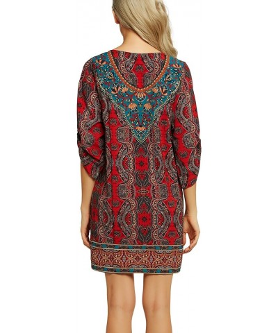 Women Bohemian Neck Tie Vintage Printed Ethnic Style Summer Shift Dress Pattern 15 $18.40 Dresses