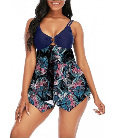 Women Plus Size Striped Tankini Swimjupmsuit Swimsuit Beachwear Padded Swimwear B01 Dark Blue $8.58 Others