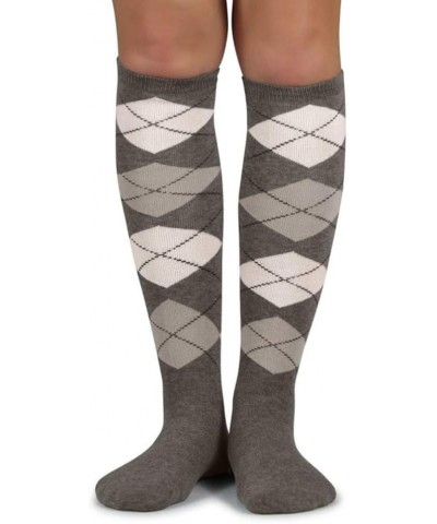 Elite Quality Colorful Soft Cotton Womens Argyle Knee High Socks Charcoal Gray/Light Gray/White $8.85 Socks