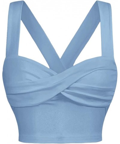 Women's Twist Front Cami Crop Top Strappy Sleeveless Tank Top Blue $12.29 Tanks