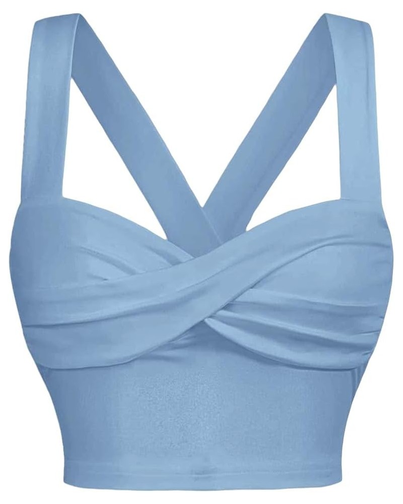 Women's Twist Front Cami Crop Top Strappy Sleeveless Tank Top Blue $12.29 Tanks