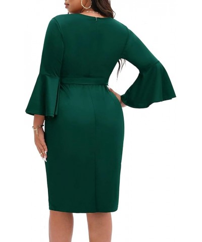 Women's Plus Size Wrap V Neck Bell Sleeve Belted Work Wedding Guest Bodycon Pencil Dress Green $29.39 Dresses