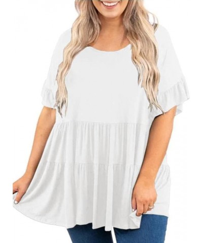 Women's Plus Size Ruffle Tunic Tops Summer Short Sleeve Loose T-Shirt Blouses White $13.12 Tops