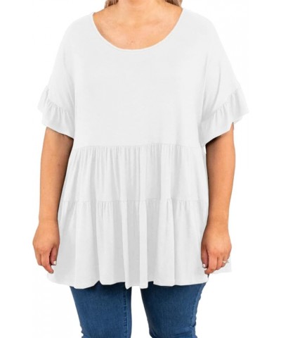 Women's Plus Size Ruffle Tunic Tops Summer Short Sleeve Loose T-Shirt Blouses White $13.12 Tops