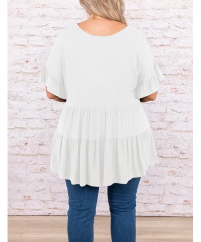 Women's Plus Size Ruffle Tunic Tops Summer Short Sleeve Loose T-Shirt Blouses White $13.12 Tops