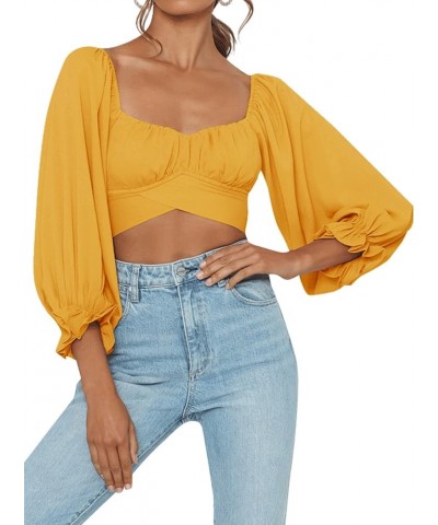 Women's Cute Off Shoulder Long Sleeve Self Tie Knot Crop Tube Top Blouse Ginger $16.63 Blouses