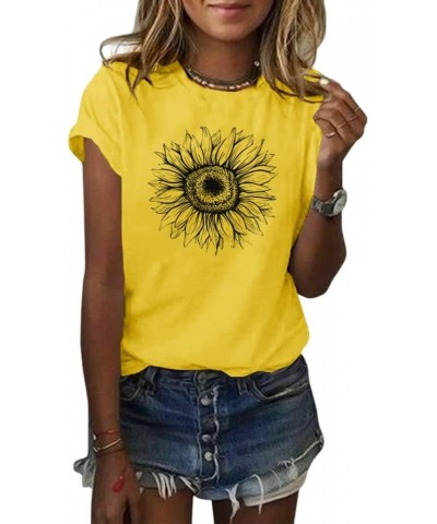 Women's T Shirts Short Sleeve Tees Sunflower Graphic Loose Summer Tops Yellow $11.00 T-Shirts