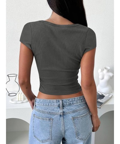 Women's Crop Tops Slim Fit Short Sleeve Square Neck Basic Tees Going Out Ribbed Tight T Shirts Grey $10.59 T-Shirts