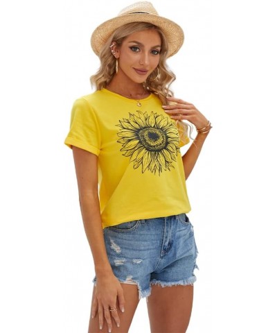 Women's T Shirts Short Sleeve Tees Sunflower Graphic Loose Summer Tops Yellow $11.00 T-Shirts