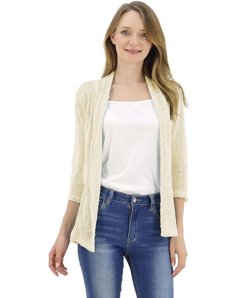 Women's 3/4 Sleeve Lightweight Mesh Crochet Short Shrug Cardigan Apricot $13.91 Sweaters