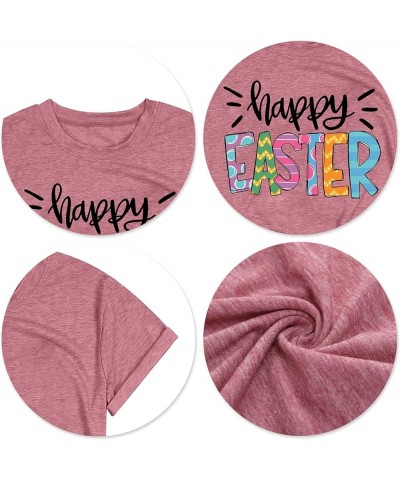 Women Happy Easter T Shirt Cute Easter Letter Graphic Tee Easter Day Casual Tops Pink $11.99 T-Shirts