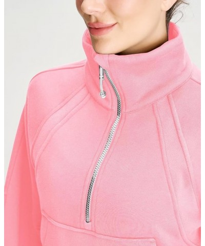 Womens' Half Zip Pullover Fleece Stand Collar Crop Sweatshirt with Pockets Thumb Hole Pink $21.99 Hoodies & Sweatshirts