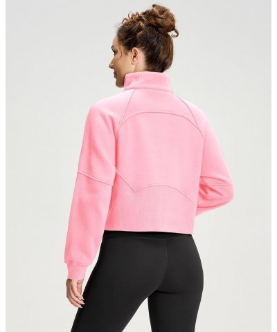 Womens' Half Zip Pullover Fleece Stand Collar Crop Sweatshirt with Pockets Thumb Hole Pink $21.99 Hoodies & Sweatshirts