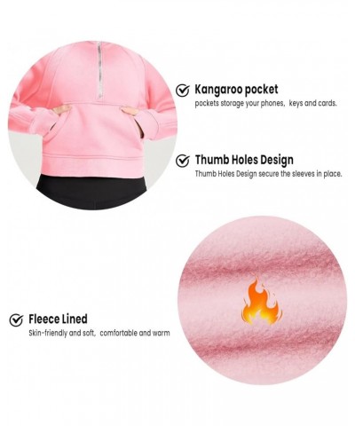 Womens' Half Zip Pullover Fleece Stand Collar Crop Sweatshirt with Pockets Thumb Hole Pink $21.99 Hoodies & Sweatshirts