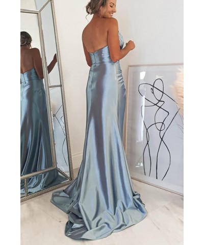 Strapless Satin Bridesmaid Dresses Long for Women Formal Pleated Mermaid Corset Prom Dress with Slit Burgundy $43.19 Dresses